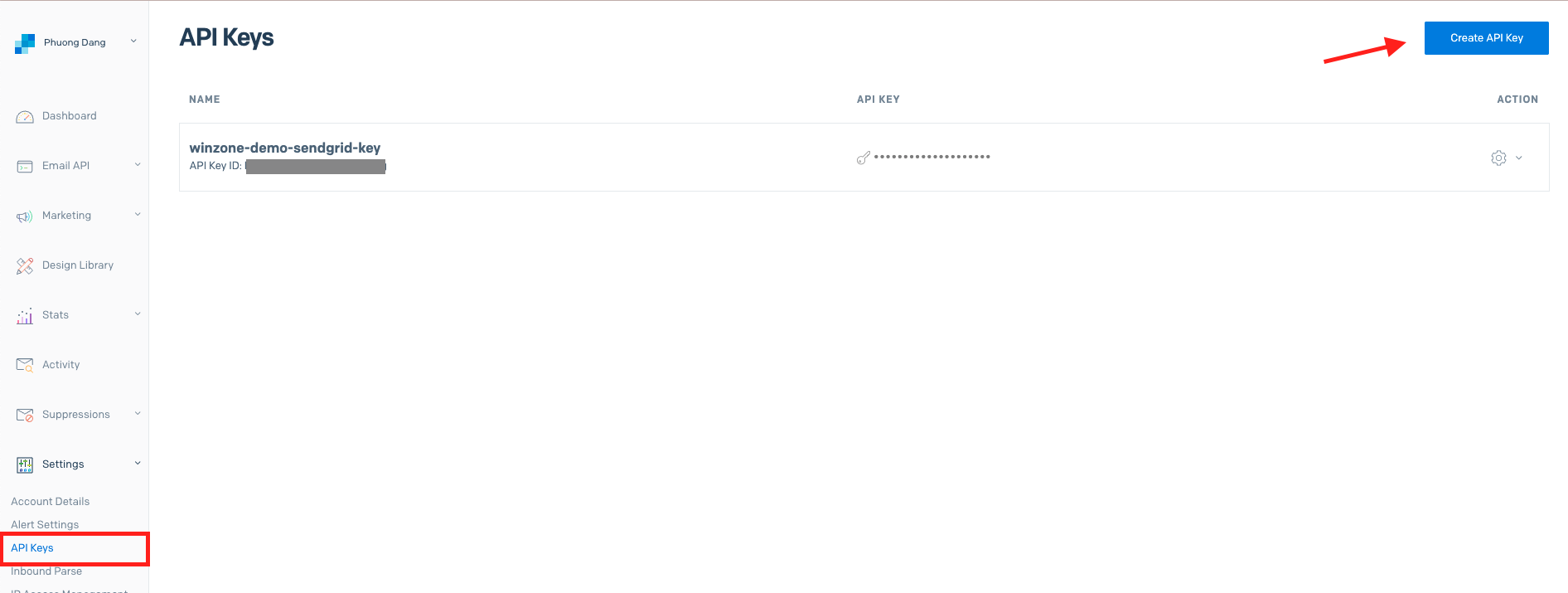 Create send grid api key