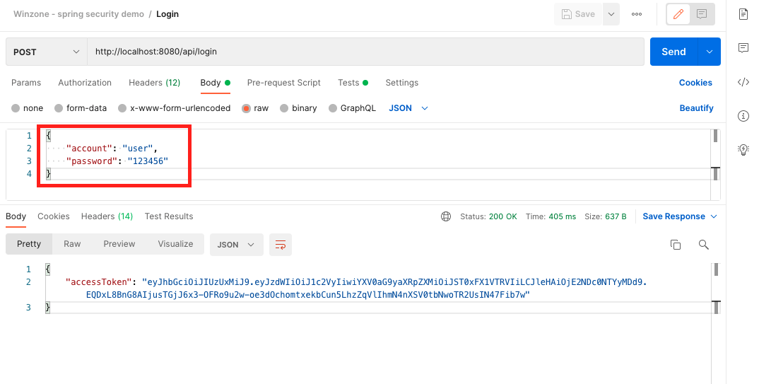 Call API login to get JWT token with role user