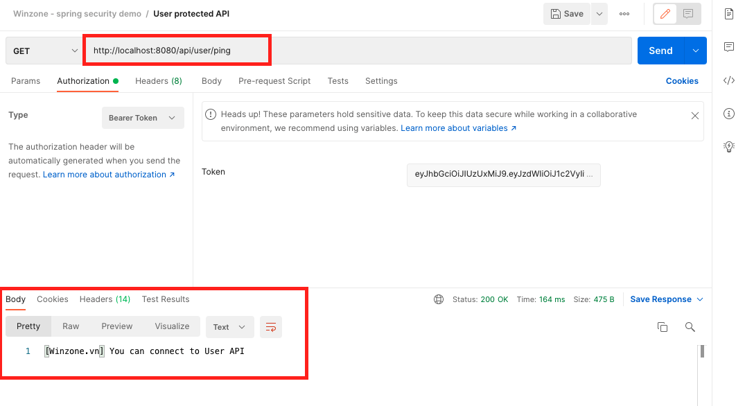Call user protected API with JWT token