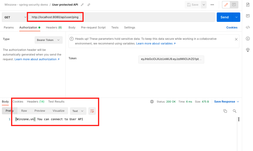 Call user protected API with JWT token