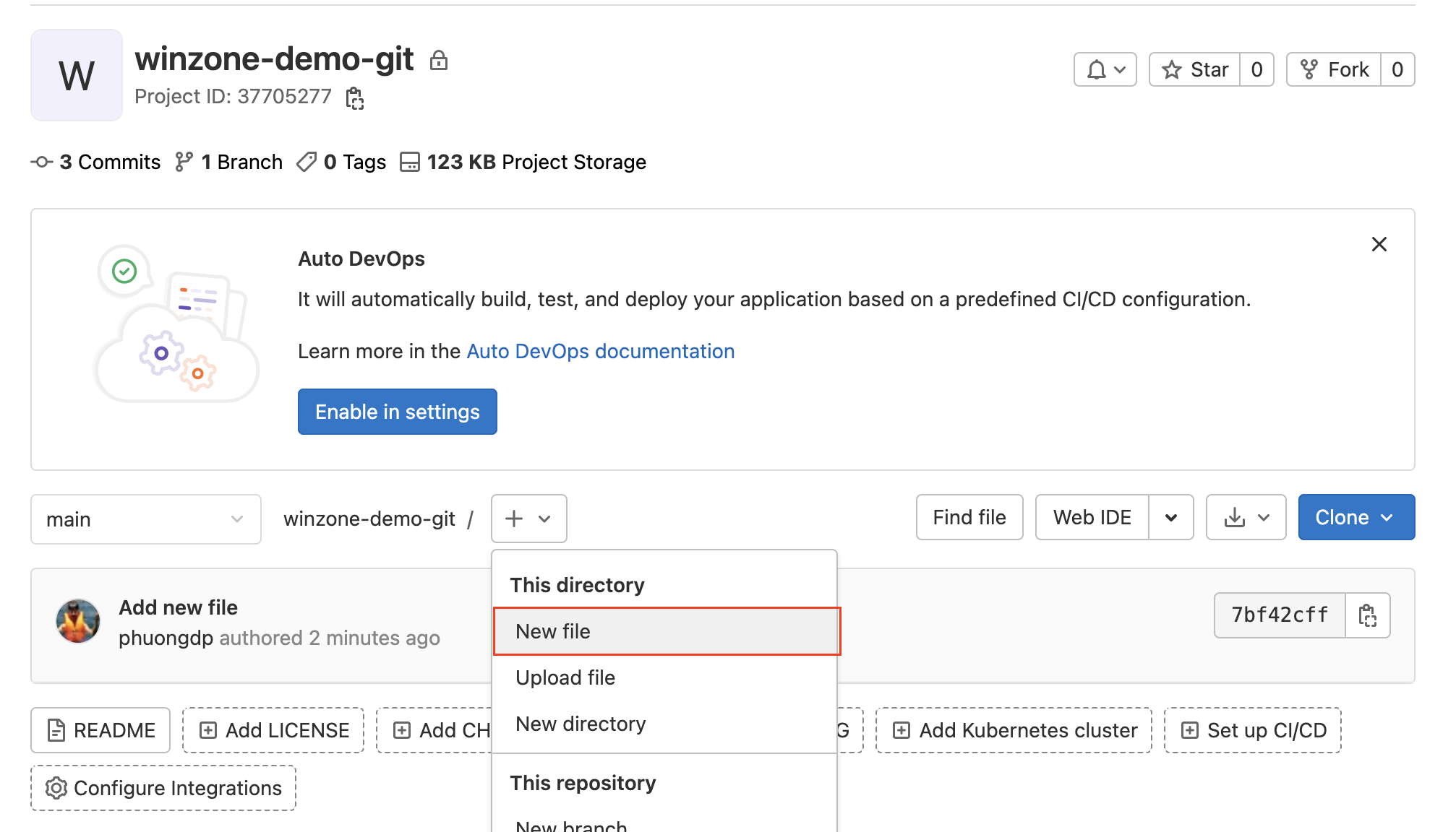 Winzone.vn create new file in gitlab